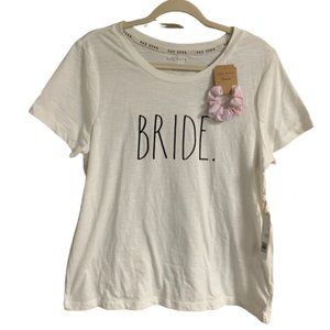 NWT Rae Dunn Classic Large Soft White Slub Bride T-Shirt W/Verbiage Scrunchie